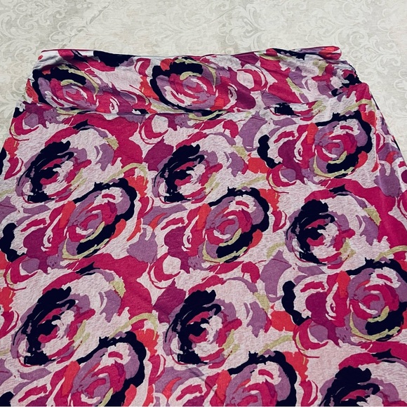 Reversible Skirt Womens Size Large Floral Pink Black Purple Stretch Slimming - Picture 8 of 12